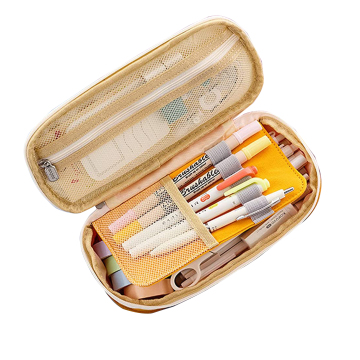 Big Capacity Aesthetic Canvas Pencil Pouch with Compartments for School and Office