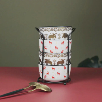 Luxury Deer Pattern 4 Bowl Sets - Dinnerware for Christmas Gifts and Home Decor