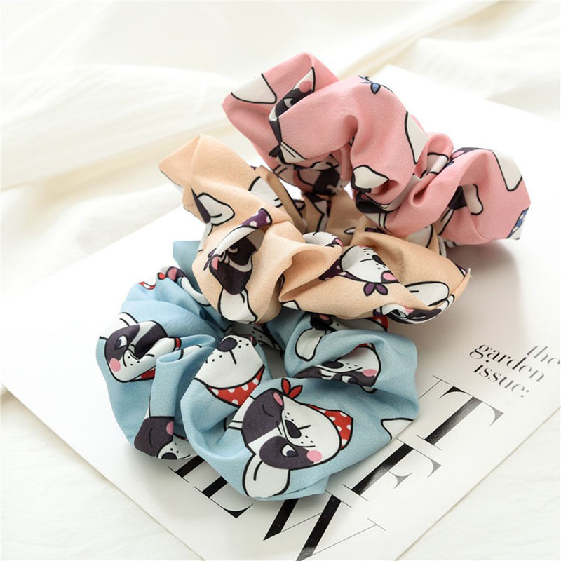 New Cartoon Dog Scrunchies Women Hair Ties Elastic Hair Bands Girls Headwear Cute Ponytail Holder Scrunchy Print