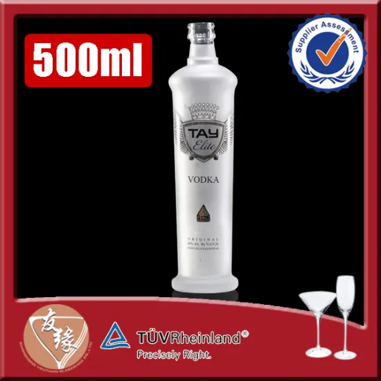 Unique shaped cylinder frosted vodka 500 ml glass bottle