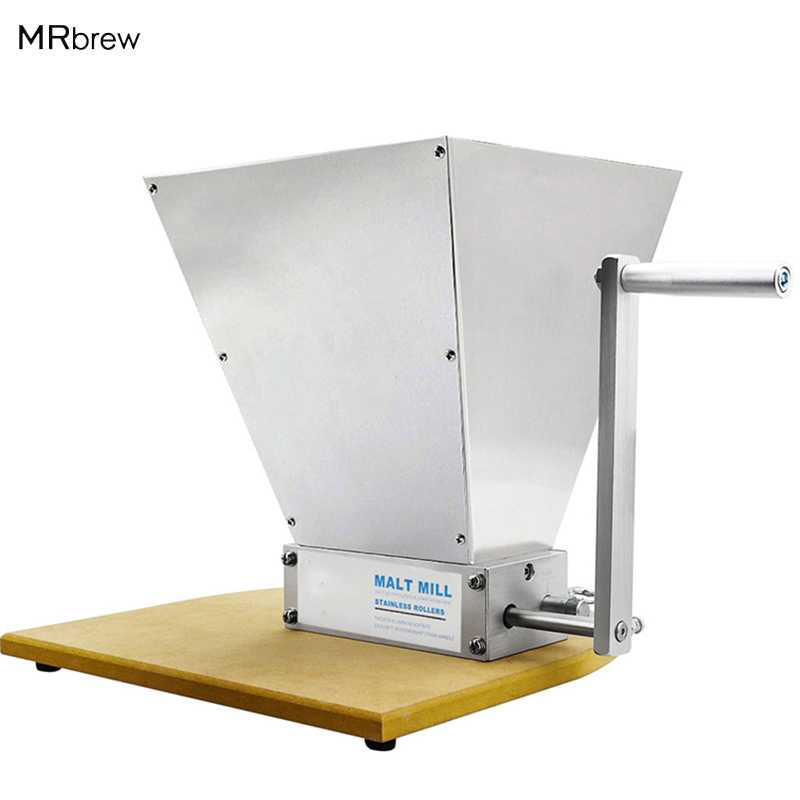 VIP Stainless Steel 2 Roller Malt Mill Crusher Home Brewing Grain Crusher Manual Adjustable Barley Grinder With Wooden Base