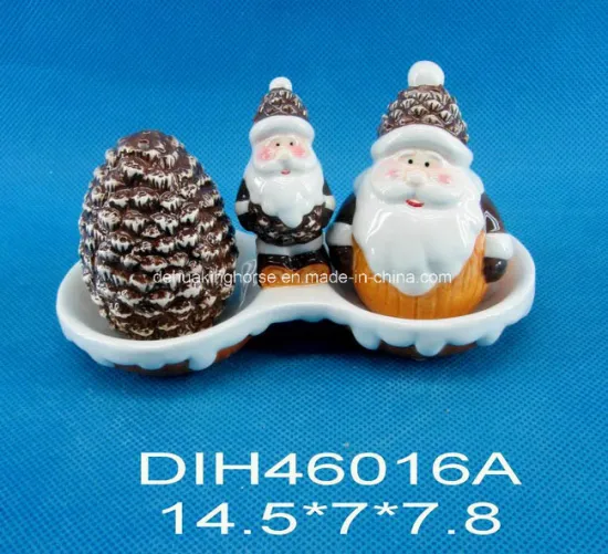 Hand-Painted Ceramic Salt&Pepper Shakers with Santa Handle