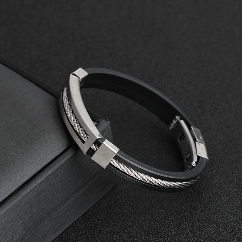 Stainless Steel Silicone Black Bracelet