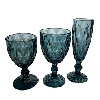 Solid Glass Stemware: 13oz Blue Glass Wine Goblets & Juice Cups