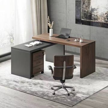MORE DESIGN Luxury Removable L Shape Writing Executive Office Computer Gaming Desk with Shelf