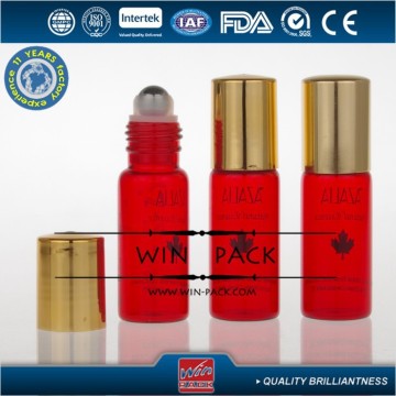 10ml red roll-on bottle with UV golden cap,15 ml red roll-on bottle with stainless roller ball, red roller bottle