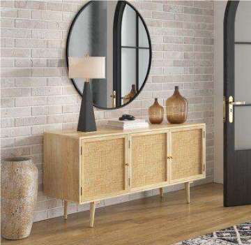 Rustic Style Rattan Wooden Cabinet for Living Room Storage and TV Display