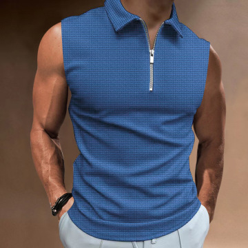 Summer Men's Cotton Sleeveless Vest with Zipper and Lapel