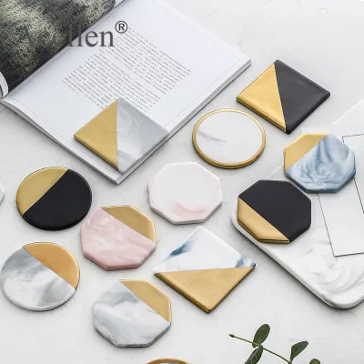 Luxury Unique Marble Pink Gold Ceramic Placemat Coaster Porcelain Mats Pads Table Decoration Accessories Kitchen Tool Decor Gif