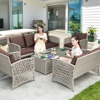 All-Weather Outdoor Woven Rope Lounge Chair Set with Table
