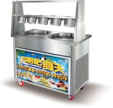 Stainless Steel Double Round Pan Frying Ice Machine