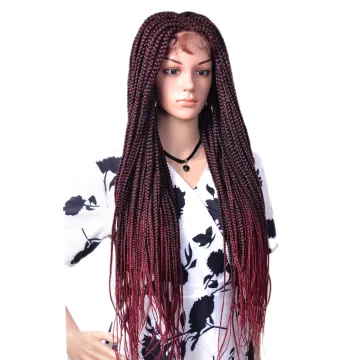 Synthetic Hair Ponytails Extensions With Baby Hair Long Handmade Full Braided Box Braids Synthetic Lace Frontal Hair Wigs