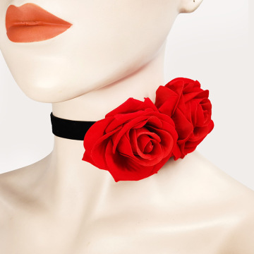 Fashion Exaggerated Fabric Short Flower Choker Necklace