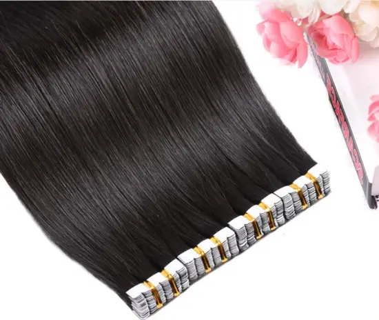 Wholesale Bone Straight PU Human Hair Extensions Raw Unprocessed Brazilian Double Drawn Virgin Human Hair Extensions