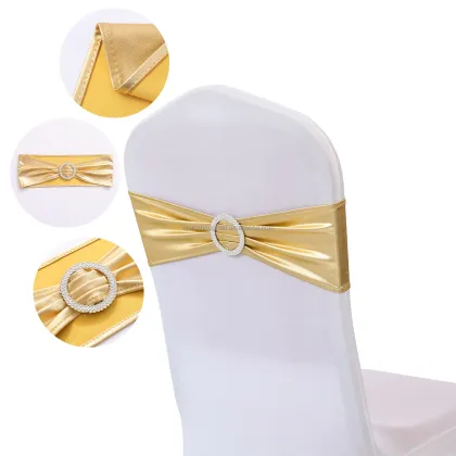 Hot Selling Spandex Wedding Sashes Gold Chair Sashes for Wedding Banquet Decoration