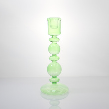 Unique Green Ball Conjoined Colored Glass Candlestick Holder