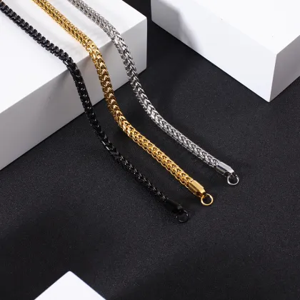 Hot Selling Stainless Steel Chopin Chain Necklace Jewelry with Gold Plating and Wheat Design