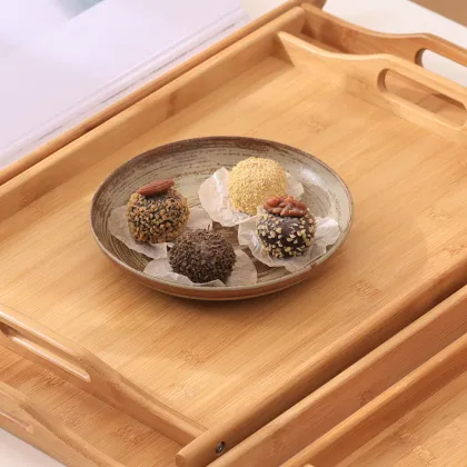 Bamboo Wood Storage Rack with Double Handle Tray