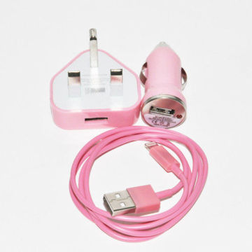 Colorful Wall Or Car Charger Usb Data Cable 3 In 1 For Iphone 5