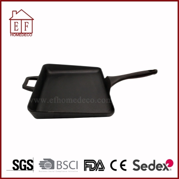 Cast Iron Grill Pan with Longer Curved Handle