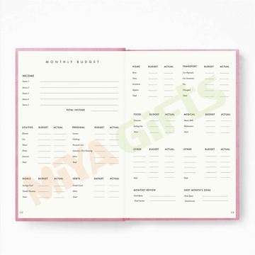 Custom Pink Faux Vegan Leather Hardcover Undated Financial Journal