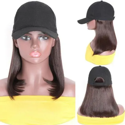 Classic Straight Bob Baseball Cap Wig - #2 Color Short Human Hair Wig