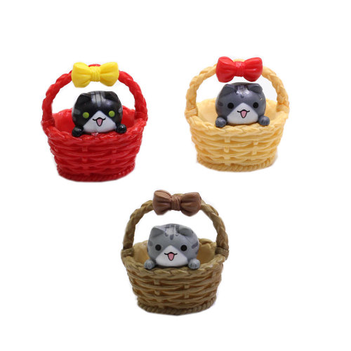 3D Resin Cat in Basket Miniature for Kids Dollhouse Toys Fairy Garden Ornament DIY Home Decoration