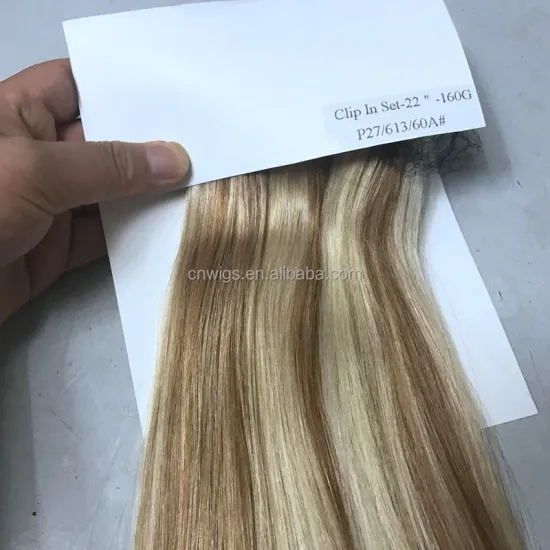 Highlighted 27/613/60A 22inch 160g 220g mix blonde clip in human hair extensions