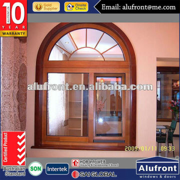 aluminium wood round top window with grilles design