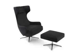 Black Genuine Leather Grand Repos Lounge Chair