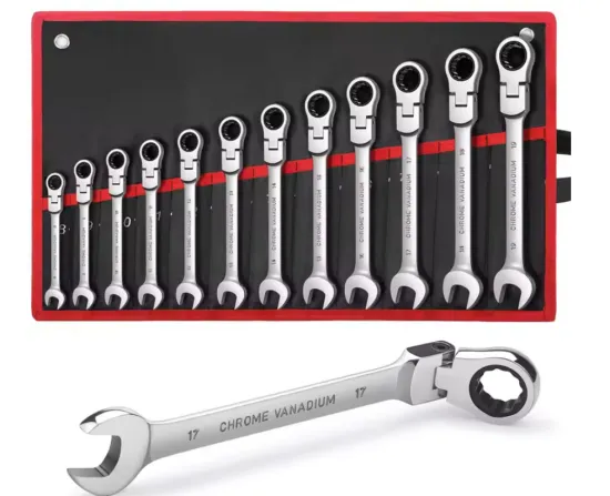 Professional Chrome Vanadium Steel Wrench Socket Key Ratchet Wrench Set with Flex Head and Combination Ended Spanner Kits