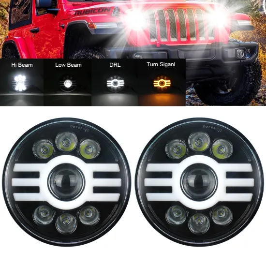 WUKMA 7 Inch LED Headlight with DRL for Jeep Motorcycle - 6000K Hi/Lo Beam