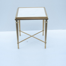 mesa de café em metal polido mesa lateral de vidro