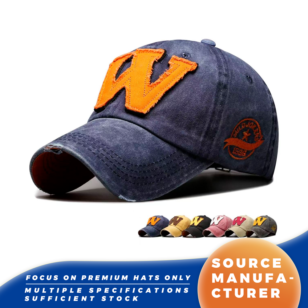 Topi Baseball Patch Huruf W Vintage yang Dicuci