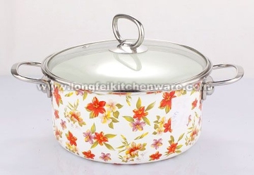 28cm Enamel Sauce Pan With Glass cover and Stainless Steel Handle