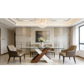 Mesa de jantar elegante com tampo de vidro para 4 a 6 lugares