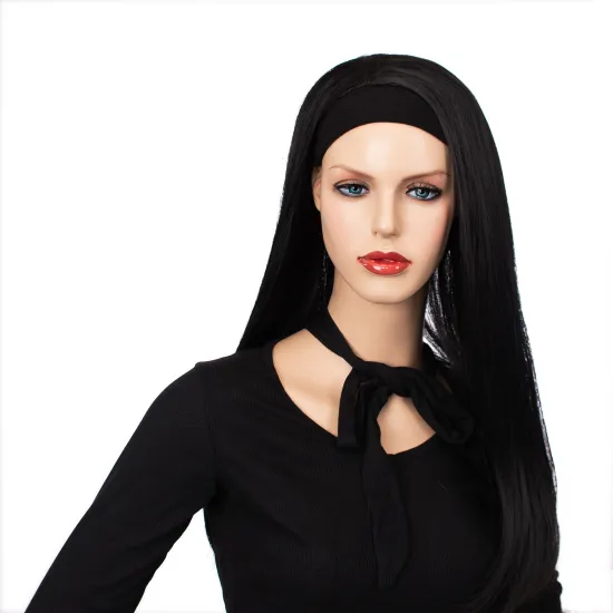 Wholesale Long Straight Silk Heat Resistant Synthetic Hair Wigs Witn Black Soft Headband For Women