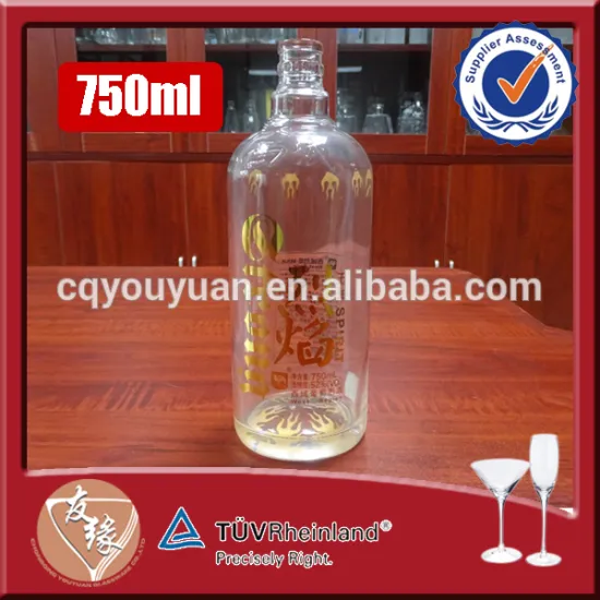 High flint glas boston round 750ml glass bottle for liquor