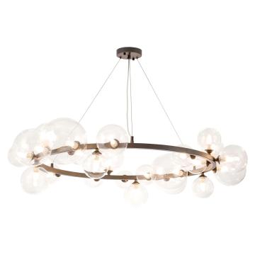 Black Modern Pendant Light: Clear Round Glass and Iron Chandelier for Home Decoration