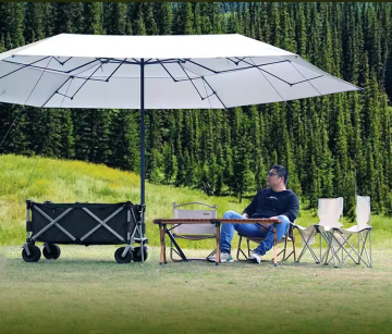 Portable Camping Cart with Umbrella and Meal Tray for Outdoor Use