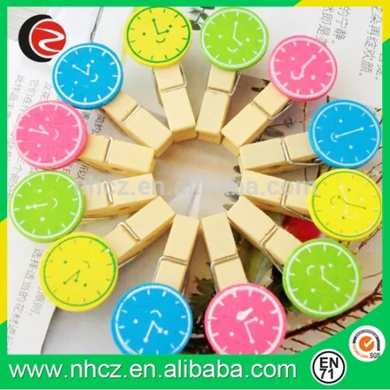 Cute clock wooden clip
