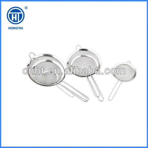 Mesh stainless steel basket strainer with wooden handle