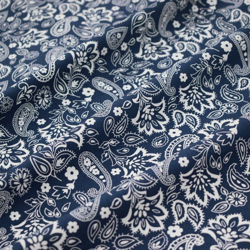 Navy bottom paisley pure cotton fabric for dress shirt bazin riche getzner tissu telas por metro african tissus stoffen tecidos