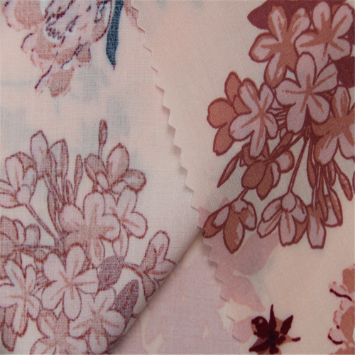 Pink Flower Active Printed Rayon Plain Fabric