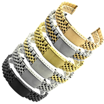Gold, Silver, Rose Gold Stainless Steel Watch Bracelet with Etched Logo Clasp 18mm 20mm 22mm