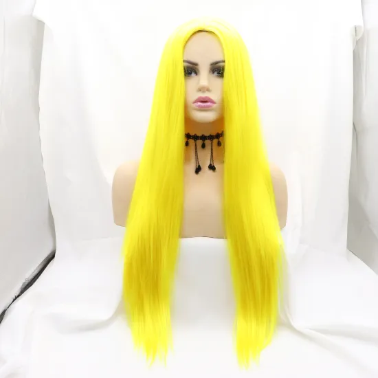 Vigorous best selling wholesale price ladies long straight wig machine made non lace synthetic hair wigs