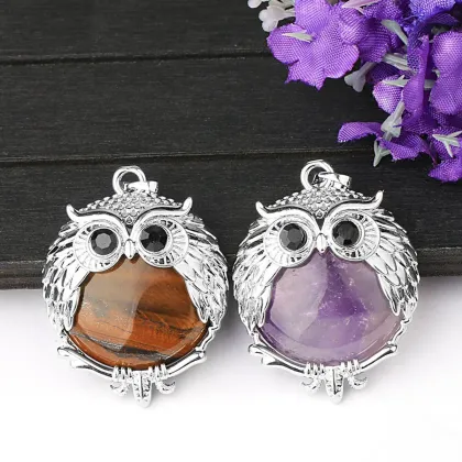 Lapis Lazuli 24mm Beads Silver Owl Pendant