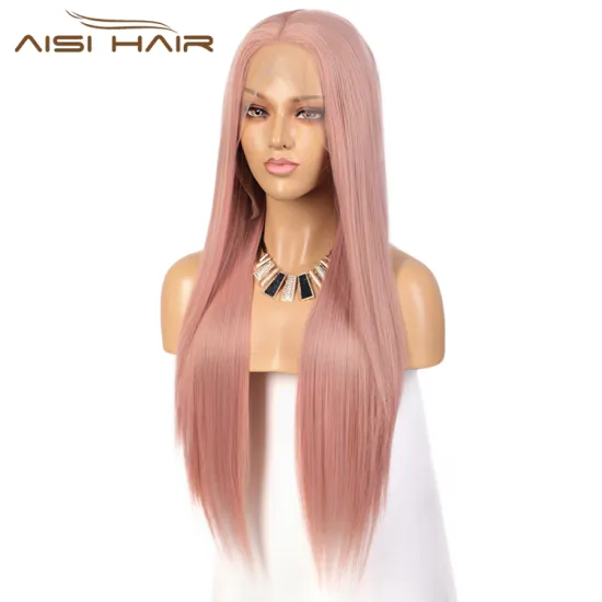 Aisi Hair New Design 26 Inch Long Silky Straight Pink Wig Cosplay Swiss Lace Wig Synthetic Hair Lace Front Wigs For Black Women