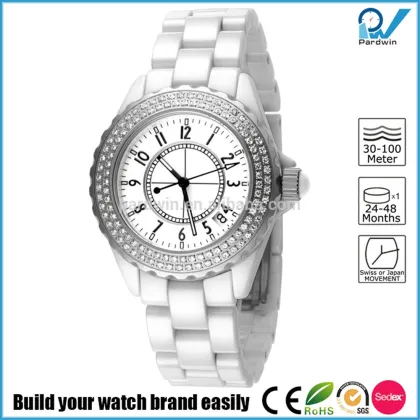 PVD Rosegold/Silver black ceramic watch quartz japan movement women sapphire crystal ceramic watch