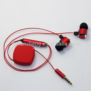 1.2m retractable earphones square retractable headphone metal housing